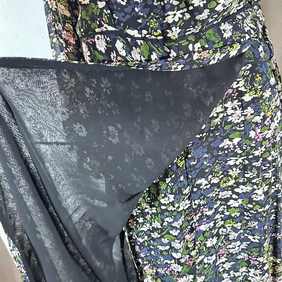 GANNI Black‎ Floral High Low Wrap Dress Womans 42 Large 10 / 12 - Picture 8 of 16